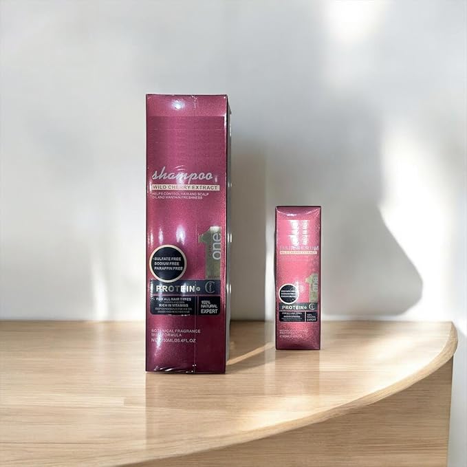 مجموعة العناية بالشعر بالكيراتين وفيتامينات ب المركبة وخلاصة الكرز البري، تتضمن شامبو وسيروم للشعر (قطعتان)